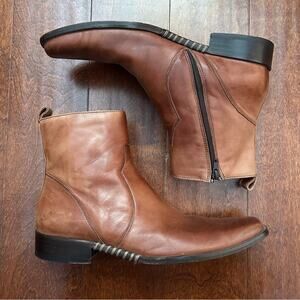 Kenneth Cole Brown Leather Men's Boots withSquared Toes, Size 9